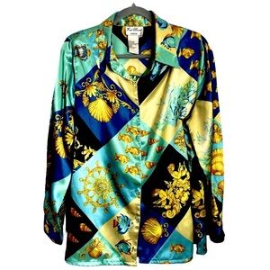 Vintage 90’s Fred David Marine Theme Silky Blouse Size 18
